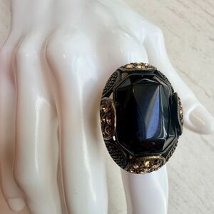 Vintage Black Glass Statement Ring Adjustable